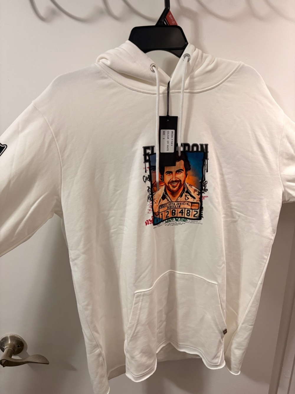 White Graphic Hooded Sweatshirt with Front Portrait Print